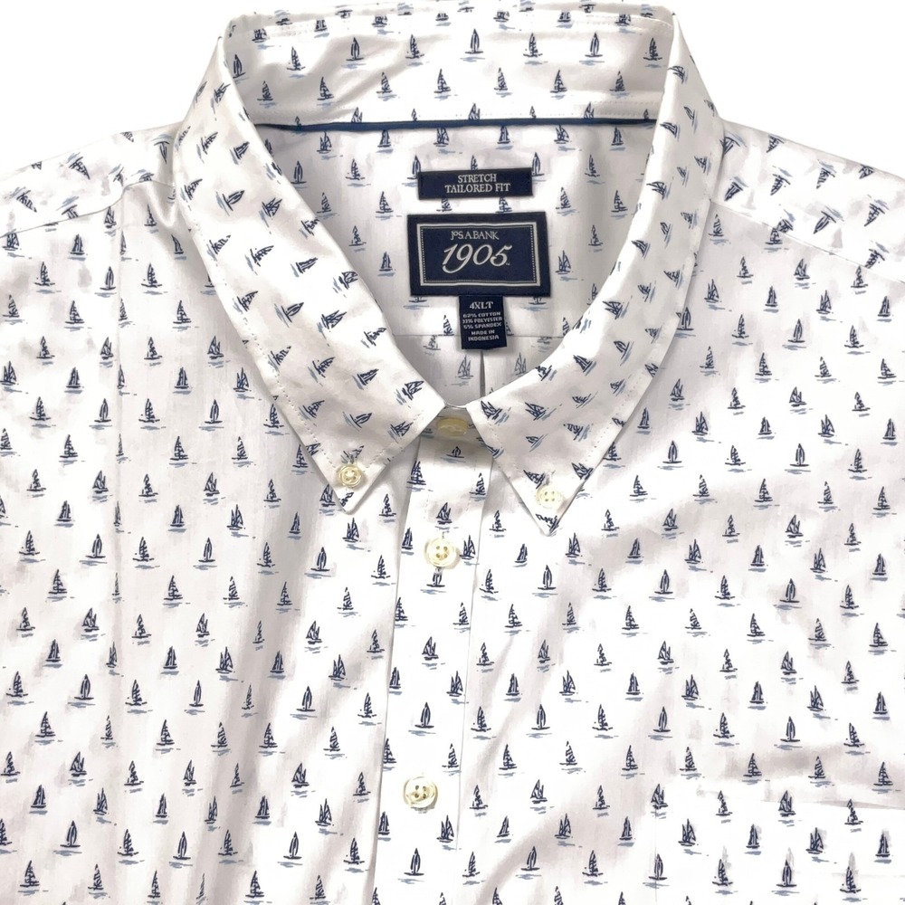 Jos A Bank 1905 Shirt Men 4XLT Blue White Sailboat Nautical Stretch Tailored Fit